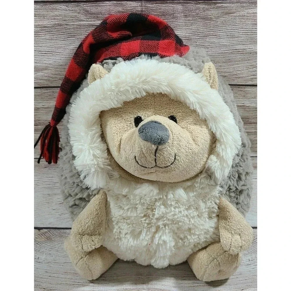 Gund Plush Hedgehog Stuffed Animal Buffalo Plaid Hat Winter 12"